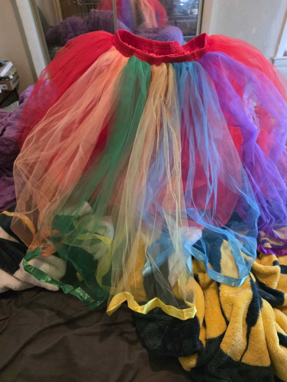 Source Unknown Rainbow Tulle Scrunchie with Red Band